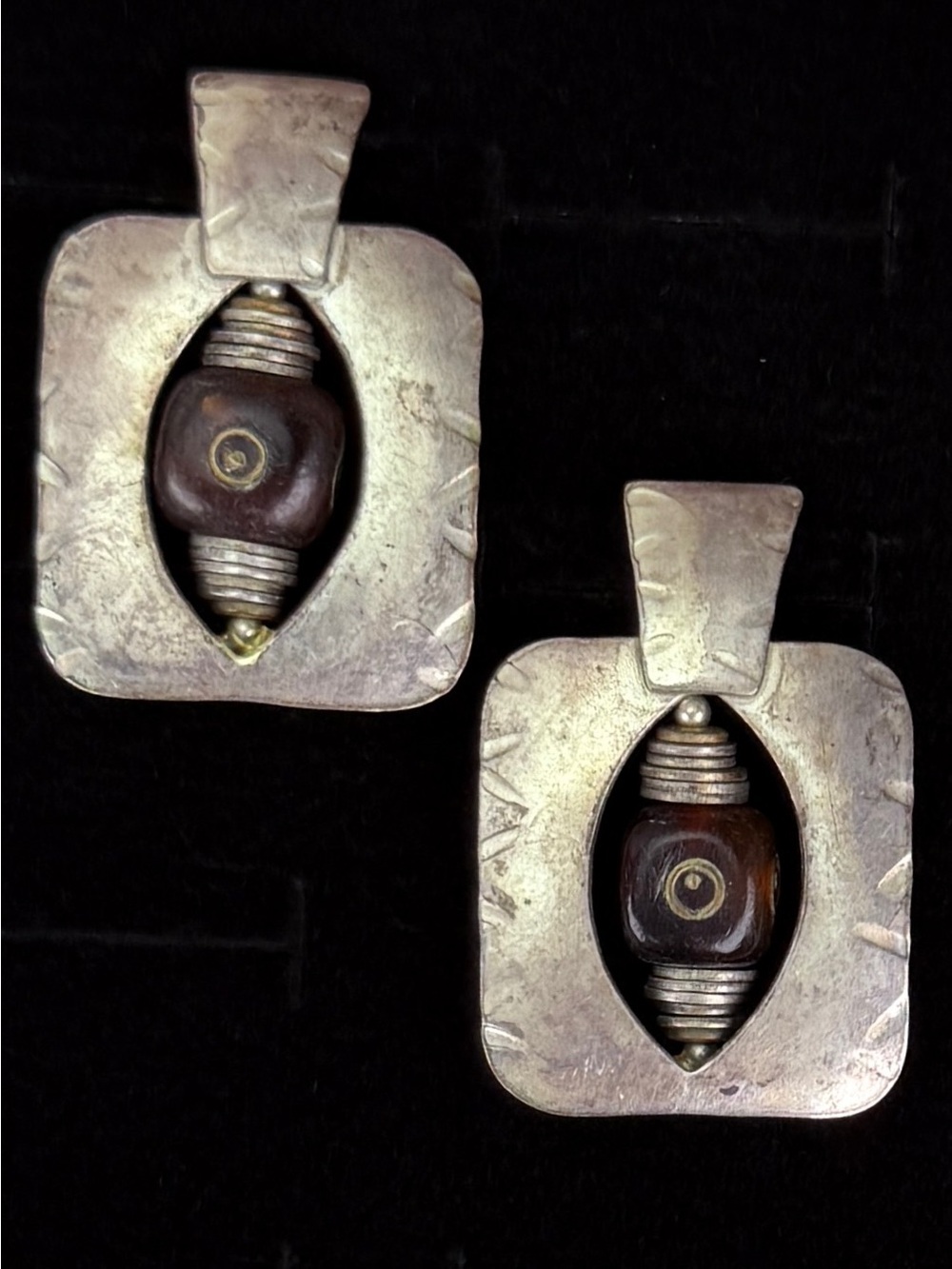 Vintage Marjorie Baer SF Modernist Beaded Geometric Pierced Earrings